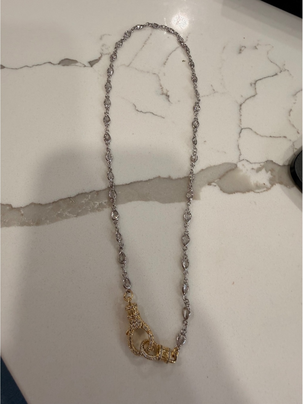 Two-Tone Silver and Gold Handcuff Pendant Necklace
